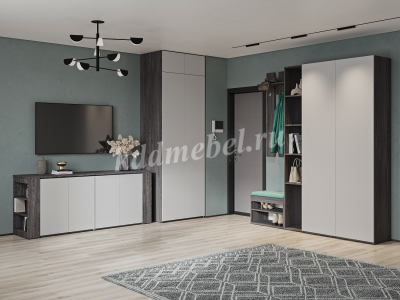 Стол-комод Левый (Черный ясень/Перламутр)